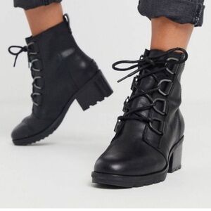 Sorel Women's Cate Black Leather Lace-up Booties